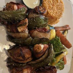 Agave Blue Tequila & Taco Bar - Shrimp Brochetas. Absolutely delicious and flavorful. Enough for two people!