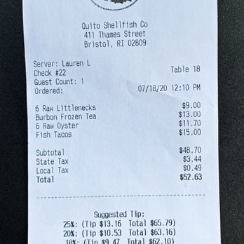 Quito's - The Bill - Seafood Near Me - Bristol, Rhode Island
