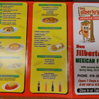 Don Jilberto's Mexican Food - Brochure menu April 2024 - Mexican Near Me - Spring Valley, California Don Jilberto's Mexican Food - Brochure menu April 2024 - Mexican Near Me - Spring Valley, California