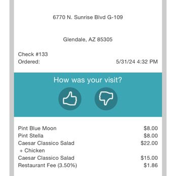 The Lola - Here you can clearly see the 3.5% fee + the 20% fee - Cocktail Bars Near Me - Glendale, Arizona The Lola - Here you can clearly see the 3.5% fee + the 20% fee - Cocktail Bars Near Me - Glendale, Arizona