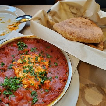 Oren's Hummus - Traditional Shakshuka ($14.00) with included whole wheat pita and bonus whole wheat pita (+$0.85) - Mediterranean Near Me - Cupertino, California