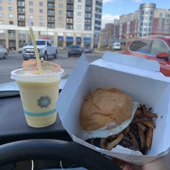 Frita Batidos - Fish Frita (+ sunny side up egg, + muenster, + avocado spread), Lighter Batido - Cuban Near Me - Ann Arbor, Michigan
