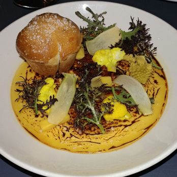 Gunshow - Rutabaga cheddar crème brûlée, with pickles, and a pretzel roll - New American Near Me - Atlanta, Georgia Gunshow - Rutabaga cheddar crème brûlée, with pickles, and a pretzel roll - New American Near Me - Atlanta, Georgia