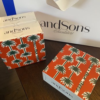 andSons Chocolates - 4 piece gift box $16 (sticky toffee pudding, spiced caramel, creamy eggnog and toasted chestnut) - Chocolatiers & Shops Near Me - Beverly Hills, California andSons Chocolates - 4 piece gift box $16 (sticky toffee pudding, spiced caramel, creamy eggnog and toasted chestnut) - Chocolatiers & Shops Near Me - Beverly Hills, California