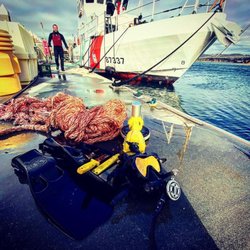 Poseidon Boat Services - US Coast Guard project: hull cleaning and removal of a large rope stuck in the propeller.