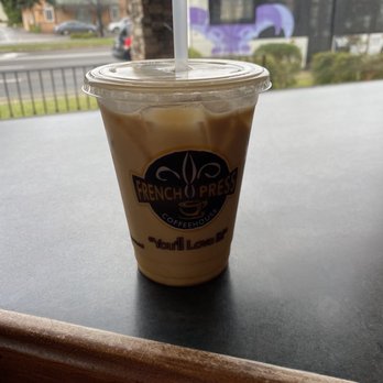 French Press Coffeehouse - Southern pecan iced latte with almond milk - Coffee & Tea Near Me - Kenner, Louisiana