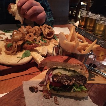 Common Theory - C.t. Burger and Shrimp & Crab "Po' Boy" Flatbread - Gastropubs Near Me - San Diego, California