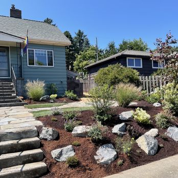 Ecoyards - Plantings with rock retaining - includes irrigation. - Landscaping Near Me - Seattle, Washington