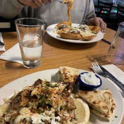 Taki's Mad Greek - Chicken souvlaki and Spaghetti and meatballs!