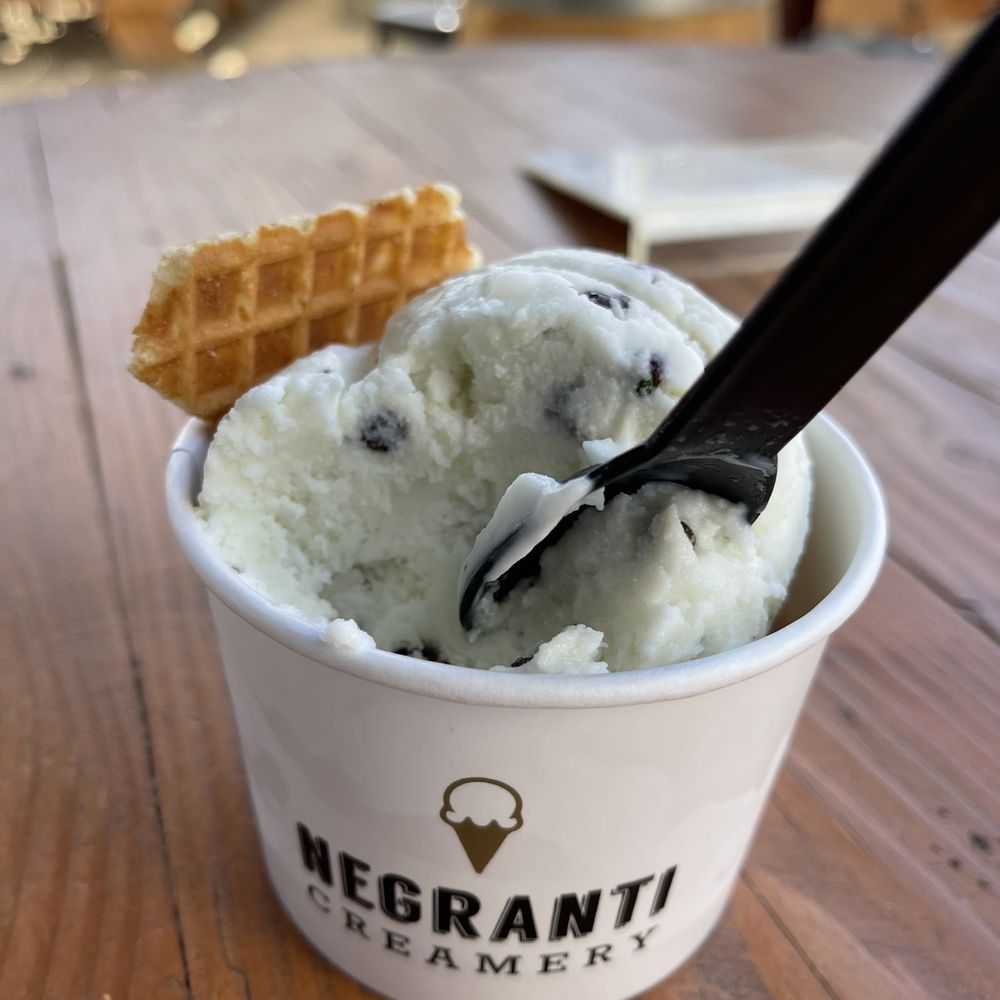Salty caramel and mint chip ice cream. Salty caramel and mint chip ice cream.