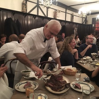 Peter Luger - Our awesome server and Dry Aged Steak w/ spinach and German potatoes - Steakhouses Near Me - Brooklyn, New York Peter Luger - Our awesome server and Dry Aged Steak w/ spinach and German potatoes - Steakhouses Near Me - Brooklyn, New York