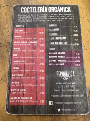 Menu photo 1 Repubblica León, GUA Menu photo 1 Repubblica León, GUA