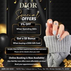 Dior Nail Bar - 5% OFF When Spending $50+ (Monday to Wednesday)
Buy a $100 Gift Card, Get a $5 Bonus

Come to try it out, you'll never regret it.