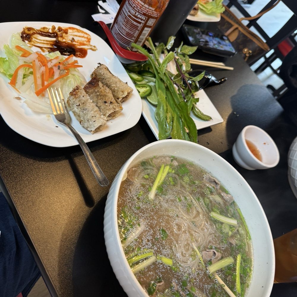 Pho and egg rolls. Although we like traditional egg rolls better than the rice paper kind these are, they were pretty darn good! Pho and egg rolls. Although we like traditional egg rolls better than the rice paper kind these are, they were pretty darn good!