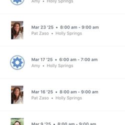 Club Pilates - Some of the classes I attended, shown on the app