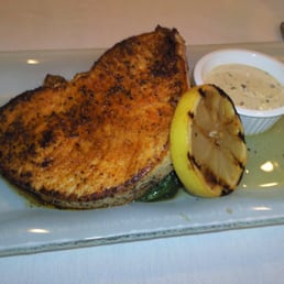Cast iron blackened swordfish, sauteed baby spinach and remoulade sauce