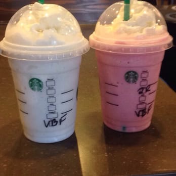 Starbucks - on the left is a vanilla bean frappe and on the left is also a vanilla bean frappe with raspberry syrup (1-2 pumps) - Coffee & Tea Near Me - Smithfield, Rhode Island Starbucks - on the left is a vanilla bean frappe and on the left is also a vanilla bean frappe with raspberry syrup (1-2 pumps) - Coffee & Tea Near Me - Smithfield, Rhode Island