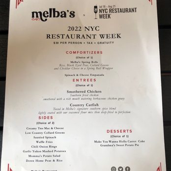 Melba's Restaurant - Restaurant Week Menu - Southern Near Me - New York, New York Melba's Restaurant - Restaurant Week Menu - Southern Near Me - New York, New York