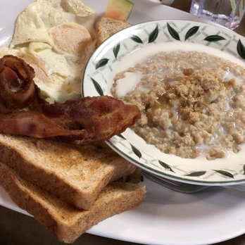 Sherry's Country Corner Cafe - a bowl of oatmeal, bacon and toast - Cafes Near Me - Morpeth, Ontario Sherry's Country Corner Cafe - a bowl of oatmeal, bacon and toast - Cafes Near Me - Morpeth, Ontario