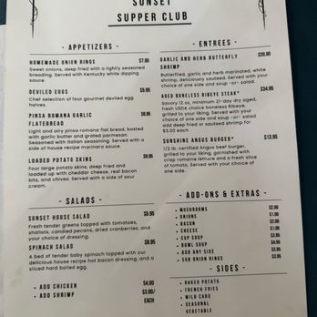 Sunny's Sunset Supper Club - Menu - Bars Near Me - Westfield, Wisconsin Sunny's Sunset Supper Club - Menu - Bars Near Me - Westfield, Wisconsin