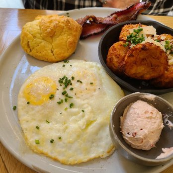 Magnolia Table - Farm Breakfast - the strawberry jam and biscuit were de-licious! Eggs cooked perfectly, tater tots were good but a bit cold. - Breakfast & Brunch Near Me - Waco, Texas