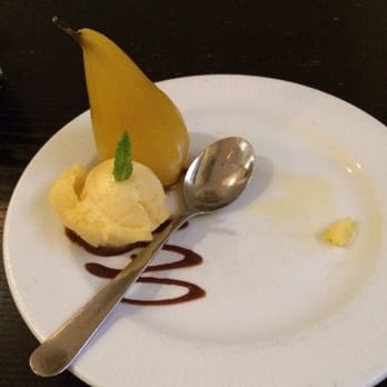 Mango Indian - Dessert pear with mango sorbet - Indian Near Me - London, XGL Mango Indian - Dessert pear with mango sorbet - Indian Near Me - London, XGL