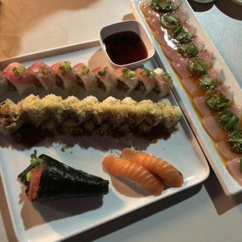 Station Sushi - Luvn Luv'n Tuna Roll Crunchy Shrimp Roll Fresh Salmon Nigiri Spicy Tuna Hand Roll 5 Piece Yellowtail Sashimi (2) - Sushi Bars Near Me - Solana Beach, California Station Sushi - Luvn Luv'n Tuna Roll Crunchy Shrimp Roll Fresh Salmon Nigiri Spicy Tuna Hand Roll 5 Piece Yellowtail Sashimi (2) - Sushi Bars Near Me - Solana Beach, California