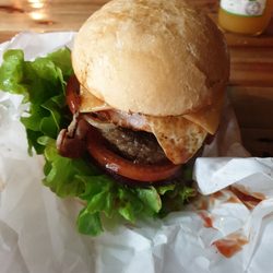 Clancy's Takeaway Food - Burger with the lot.