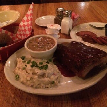 The County Line - Half-rack baby back ribs, garlic red skin mashed potatoes, black eyed peas, bread and free sausage appetizer all for under $20. - Barbeque Near Me - San Antonio, Texas The County Line - Half-rack baby back ribs, garlic red skin mashed potatoes, black eyed peas, bread and free sausage appetizer all for under $20. - Barbeque Near Me - San Antonio, Texas