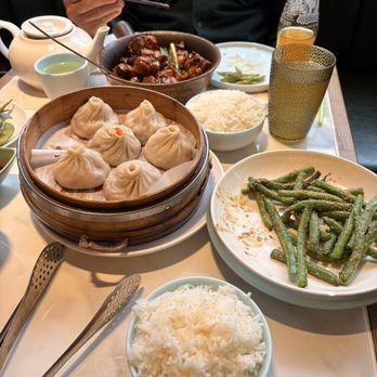 Fuchun Ju - Beef soup dumplings, rice is sold separately and stir fried green beans w crushed sesame seeds. - Shanghainese Near Me - Boston, Massachusetts