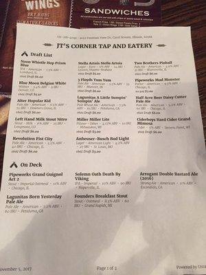 Menu photo 6 JT's Corner Tap & Eatery Carol Stream, IL