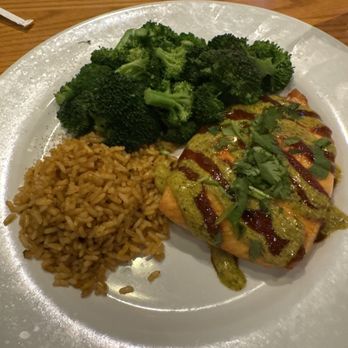 Chili's - Salmon with rice and broccoli. - Tex-Mex Near Me - Lynchburg, Virginia