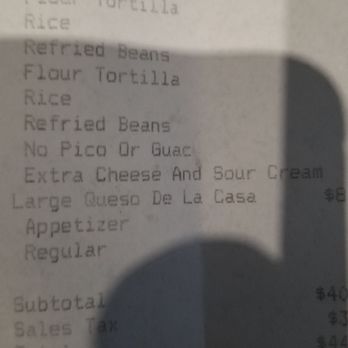 Cada Vez Cocina Mexicana - Our receipt, and what we got. We ordered NO guac and NO pico, looks like we got more of what we didn't want. Seems suspiciously purposeful. - Bars Near Me - Amarillo, Texas Cada Vez Cocina Mexicana - Our receipt, and what we got. We ordered NO guac and NO pico, looks like we got more of what we didn't want. Seems suspiciously purposeful. - Bars Near Me - Amarillo, Texas