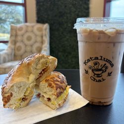 Kataluma Chai - Breakfast bagel and iced mocha.