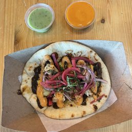 SALIM ABU AZIZ (shawarma spiced zucchini, grilled halloumi, sumac onion, parsley, burnt eggplant, chipotle yogurt, mint, pita) SALIM ABU AZIZ (shawarma spiced zucchini, grilled halloumi, sumac onion, parsley, burnt eggplant, chipotle yogurt, mint, pita)