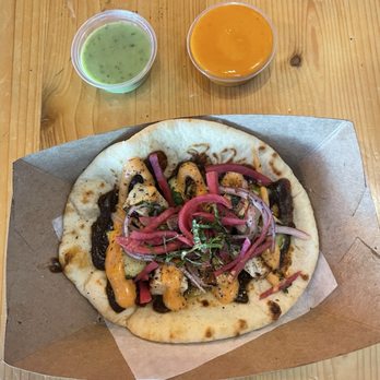 Taco Bamba Ballston - SALIM ABU AZIZ (shawarma spiced zucchini, grilled halloumi, sumac onion, parsley, burnt eggplant, chipotle yogurt, mint, pita) - Tacos Near Me - Arlington, Virginia Taco Bamba Ballston - SALIM ABU AZIZ (shawarma spiced zucchini, grilled halloumi, sumac onion, parsley, burnt eggplant, chipotle yogurt, mint, pita) - Tacos Near Me - Arlington, Virginia