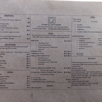Ginger and Lemongrass - Menu as of sept 2018 - Vietnamese Near Me - Whitestone, New York
