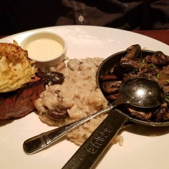 J. Gilbert's Wood-Fired Steaks & Seafood - Filet topped w/crab cake, mushroom risotto, and truffled mushrooms - Steakhouses Near Me - Overland Park, Kansas J. Gilbert's Wood-Fired Steaks & Seafood - Filet topped w/crab cake, mushroom risotto, and truffled mushrooms - Steakhouses Near Me - Overland Park, Kansas
