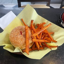 a hamburger and fries