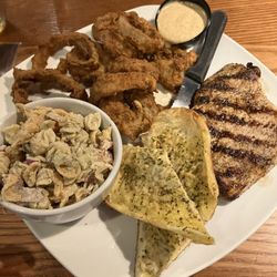 Locos Grill & Pub - Pork Chop with Onion Rings and Pasta Salad