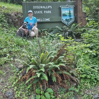 Dosewallips State Park - My dog and I at the sign - Parks Near Me - Brinnon, Washington