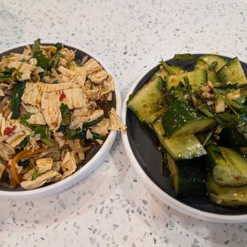 Tofu skin strips and cucumbers. Spicy and good.