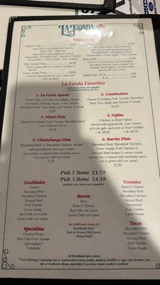 Menu photo 1 La Fonda Mexican Restaurant Flagstaff, AZ