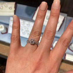Busch Jewelers - Trying on the ring and band at the store.