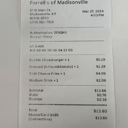 Ferrell's Snappy Service - Paper menu