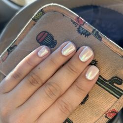 Exotic Nails - Natural nails - pearl chrome and gel manicure.
