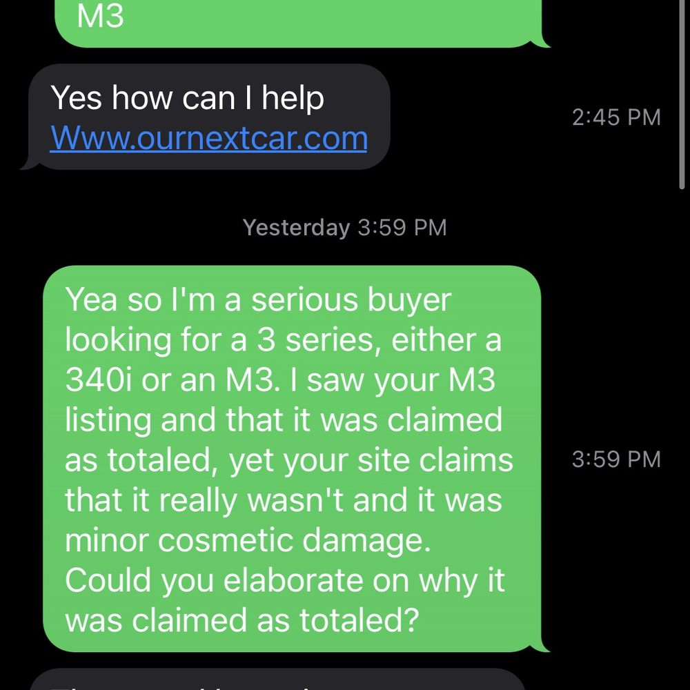 Conversation with owner (Will) regarding an inquiry about one of their vehicles.