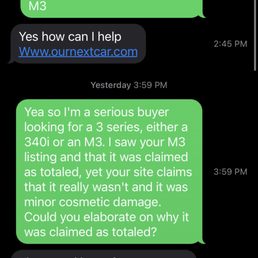 Conversation with owner (Will) regarding an inquiry about one of their vehicles.