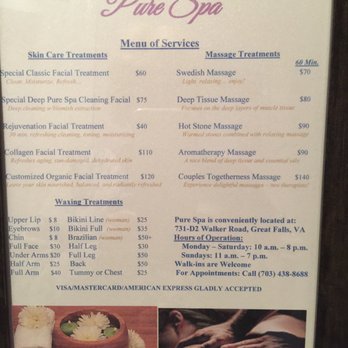 Pure Spa - The spa menu - Skin Care Near Me - Great Falls, Virginia