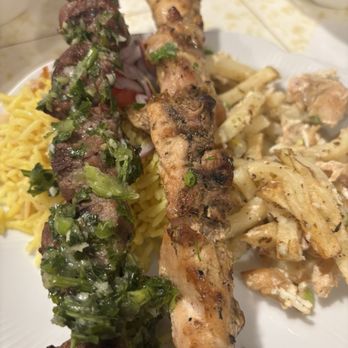 Nick The Greek - Beef and chicken skewers and chicken gyro with rice - Greek Near Me - Elk Grove, California